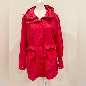J. Crew Bright Red Hooded Trench Coat